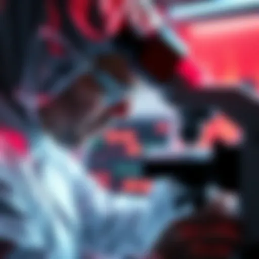 A scientist examines muscle cells under a microscope, highlighting a molecular switch that impacts aging and exercise benefits.