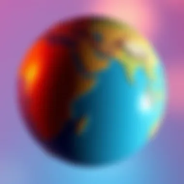 A visualization of a sphere with Mollweide projection applied, showing a map surface in Blender software.