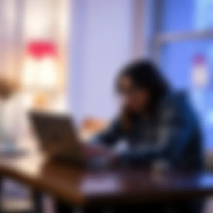 A mom sitting at a table with a laptop, engaging in a conversation with her husband, both looking attentive and focused.