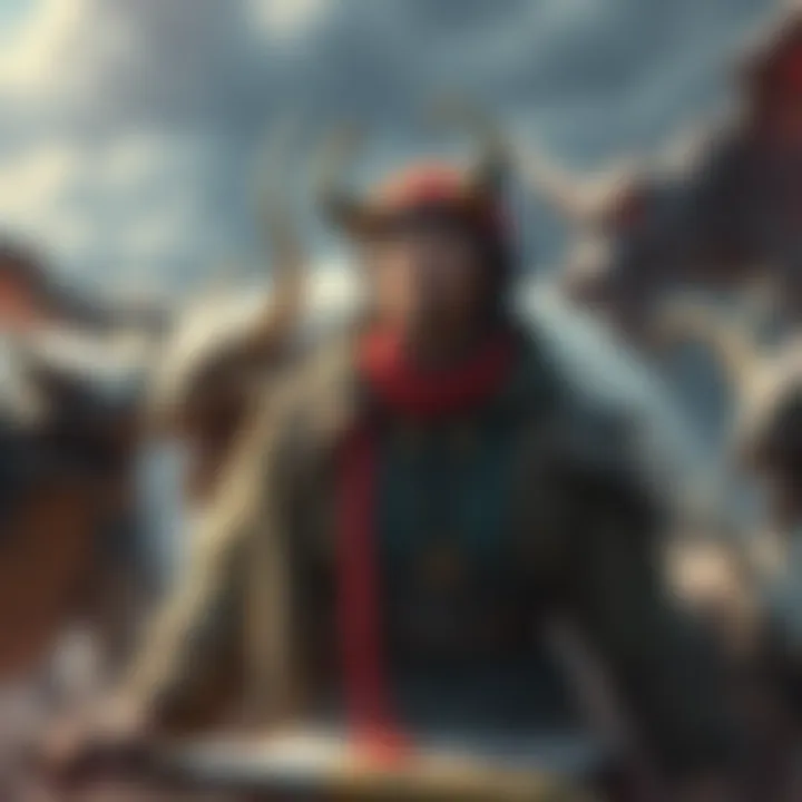 A character representing the author's late father, Labuyo, stands proudly with unique monsters around him, reflecting a bond with family history and nostalgia.