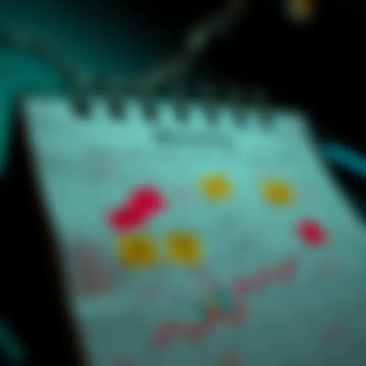 Monthly Insights Update A calendar page marking the current month with highlighted notes and graphs representing community trends and updates