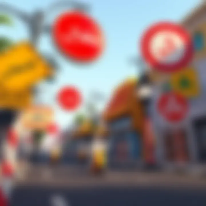 A colorful 3D animation displaying various Moroccan traffic signs with artistic designs.