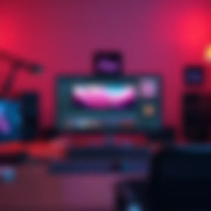 A creative workspace showcasing Adobe After Effects with various visual effects displayed on the screen, emphasizing motion design tools.