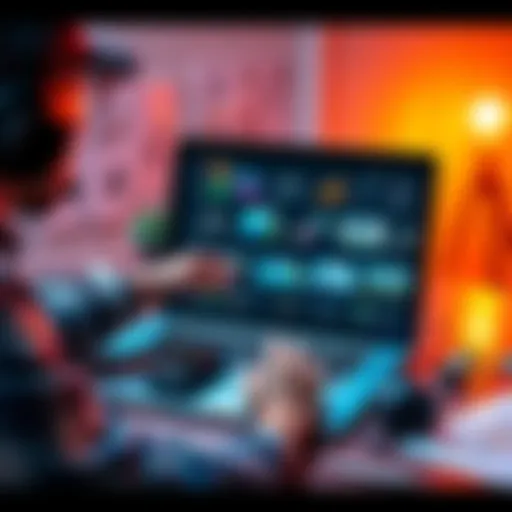 A motion designer presenting animated designs on a laptop screen, with creative sketches and notes around them