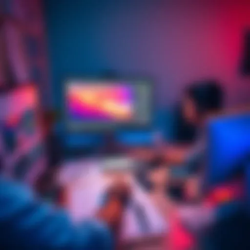 A motion designer sits at a desk, focused on their computer screen displaying vibrant animations, surrounded by sketches and design tools, reflecting a mix of passion and uncertainty about the future.