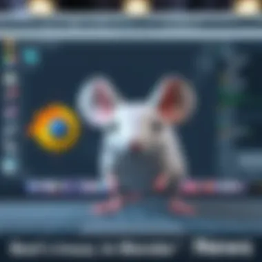 Mouse Model in Blender A detailed view of a mouse model created in Blender, highlighting the 5-sided face issue and topology improvements being made. The scene shows the 3D software interface with emphasis on modeling tools...