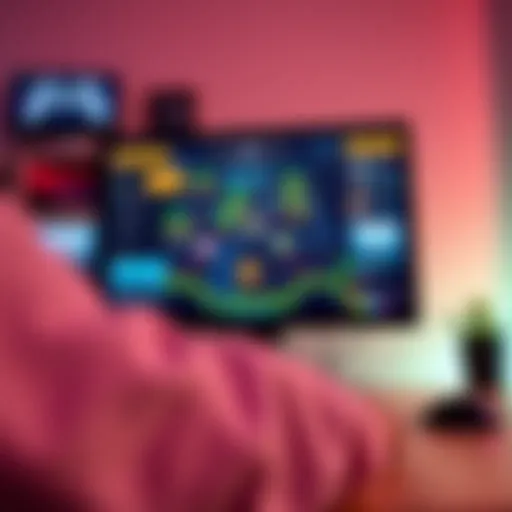 A player using a mouse to control a game on a computer screen, focusing on mouse movements.