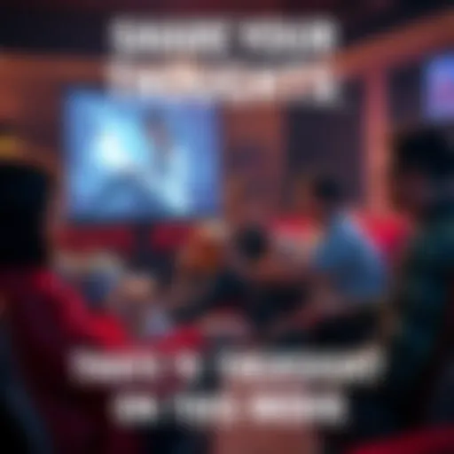 Group of people discussing a movie with popcorn and drinks in a cozy setting