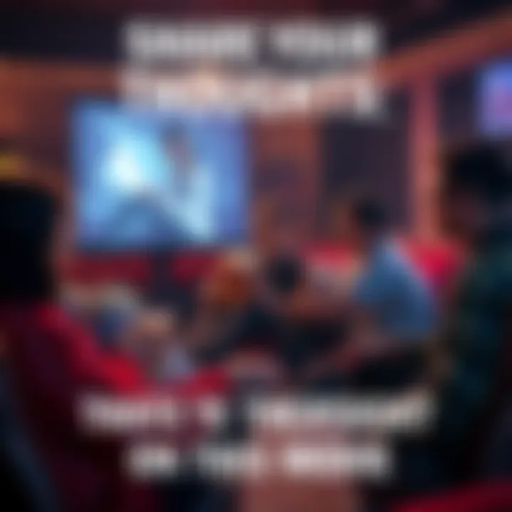 Group of people discussing a movie with popcorn and drinks in a cozy setting
