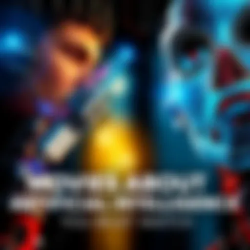 A collection of movie posters featuring robots and technology themes, representing films about artificial intelligence.