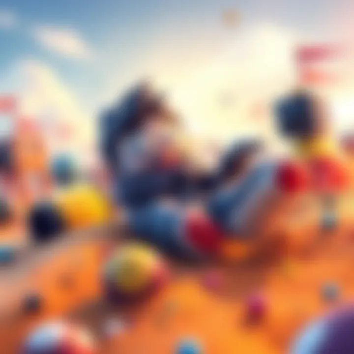 A sleepy character exploring a vibrant sandbox filled with fun obstacles and adventures