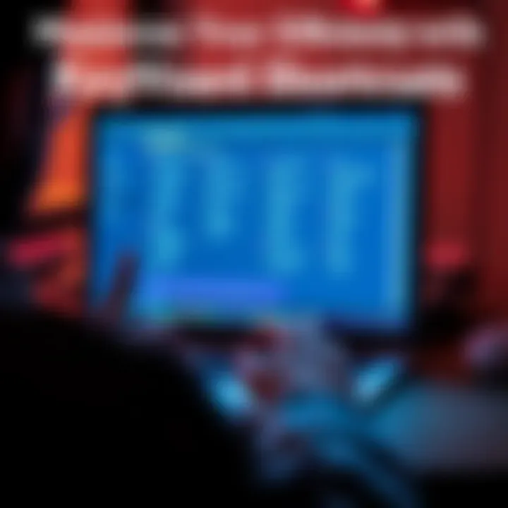 A person using a laptop showing keyboard shortcuts in Microsoft Word on the screen