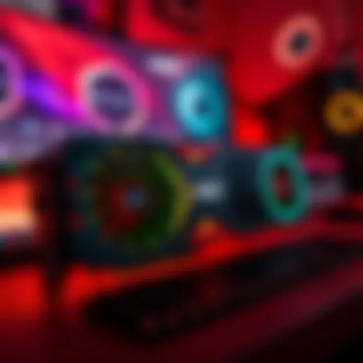 Close-up of MSI GeForce RTX 5090 32G GAMING TRIO OC graphics card on a desk with gaming setup in background