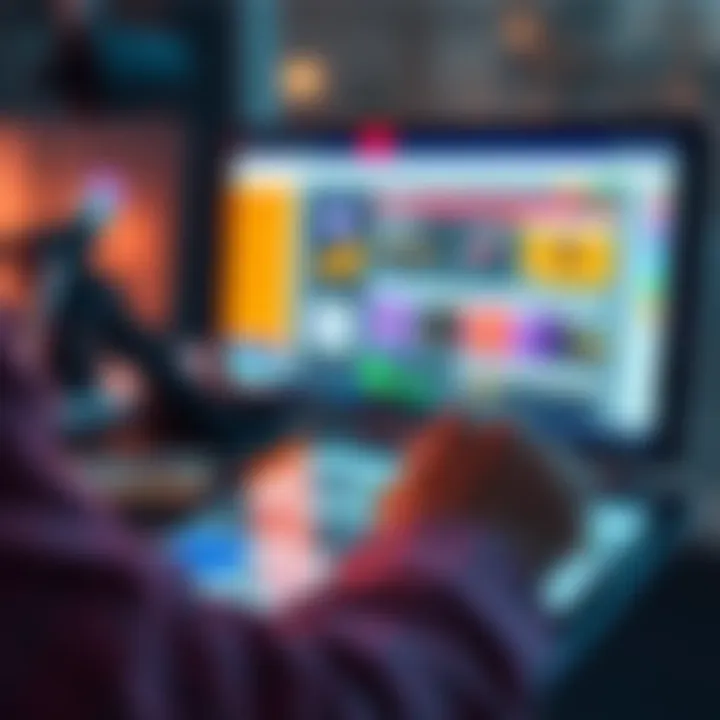 A designer working on a digital tablet with multiple layers of a design visible on the screen, showcasing different elements and colors layered on top of each other.