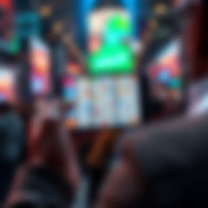 A person holding a smartphone displaying a Sudoku game screen with colorful graphics and social features in the background.