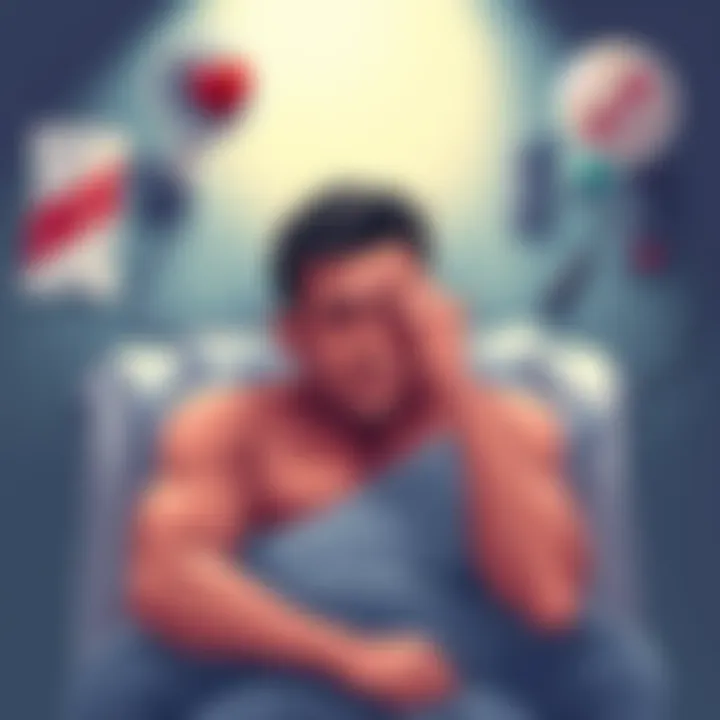 Illustration of a person feeling weak and fatigued, surrounded by visual cues of blood loss, such as a bandage and medical equipment.