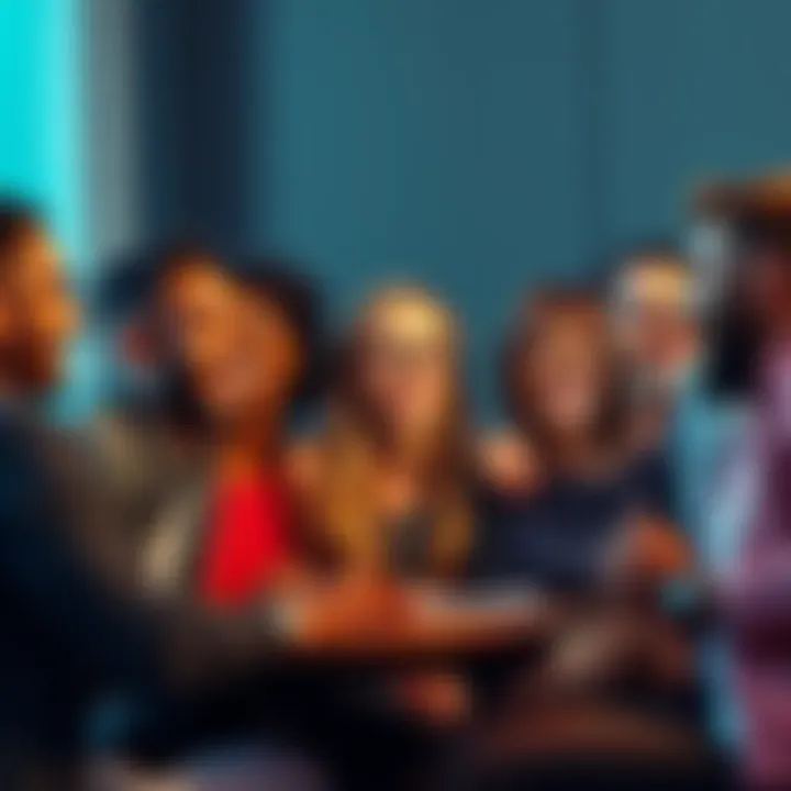 A group of diverse people engaged in a lively discussion showing different emotions and expressions about mute words