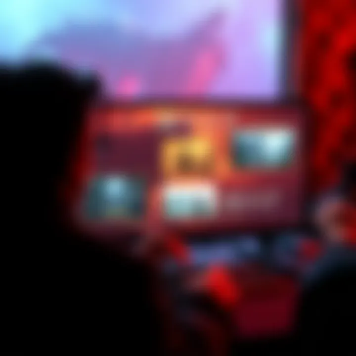 A player examining different versions of the Myst game on a computer screen, showcasing graphics and VR options.