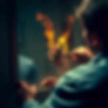 A person hammering an iron nail into a mirror while reciting a verse, creating a strange scene