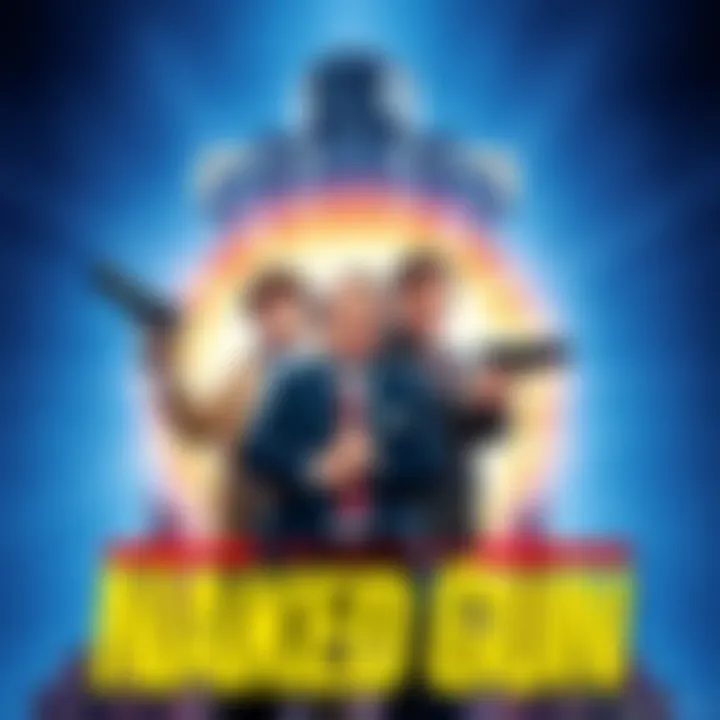 The iconic Naked Gun movie poster featuring a humorous design and main characters in comedic poses.