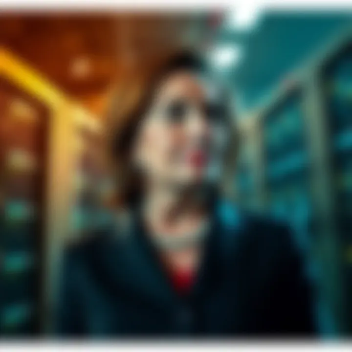 Former House Speaker Nancy Pelosi with data center imagery in the background, symbolizing her investments.