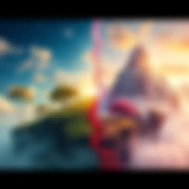 A vibrant split image showing a natural setting on one side and a magical landscape on the other, representing the debate between authenticity and enchantment.