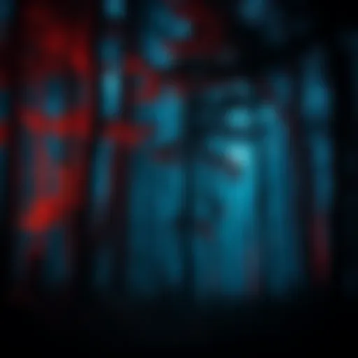 A 2.5D artwork showcasing a forest scene illuminated with warm and cool lights, capturing the essence of nature and film-noir style.