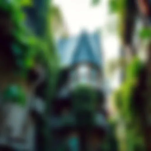 Lush greenery and vibrant wildlife reclaiming an abandoned building in the city.