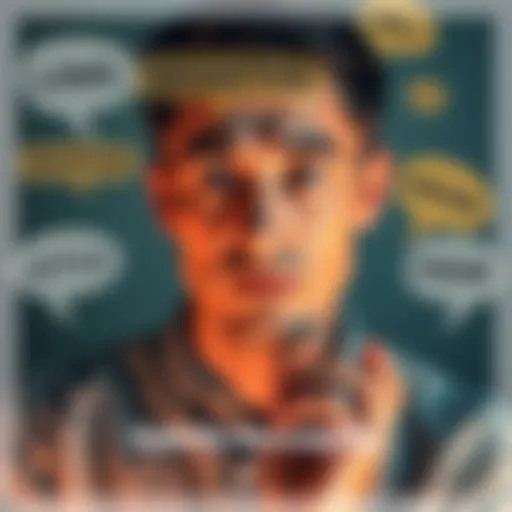 Negative Messaging Impact A thoughtful person reflecting on negative phrases with a worried expression, symbolizing the mental strain caused by harmful wording.