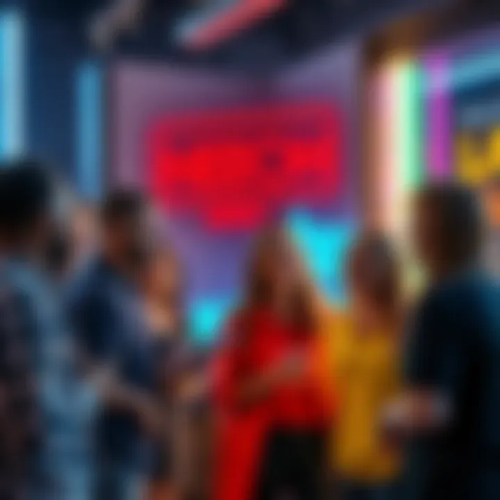 A group of people sharing ideas and opinions about the NEON Series in a lively conversation.