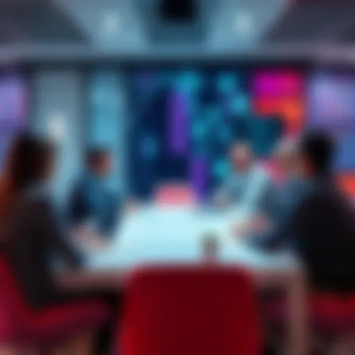 Group of people sharing ideas and suggestions for improving network topology design in a meeting setting