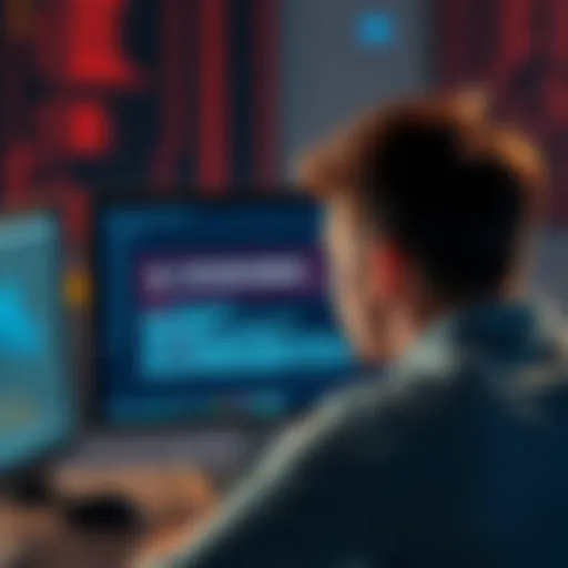 A frustrated person looking at a computer screen displaying a network error message