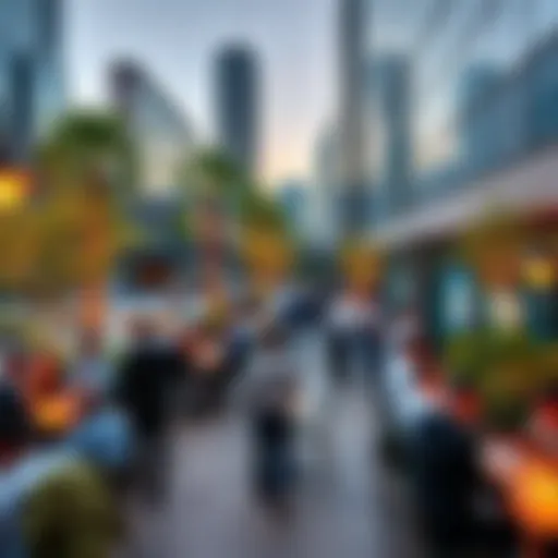 Professionals engage in conversations and networking in a lively outdoor space at LinkedIn Park