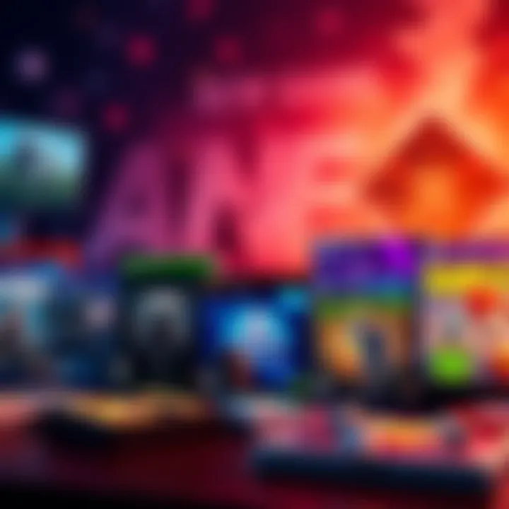 A selection of game boxes featuring various genres like action, adventure, and strategy.