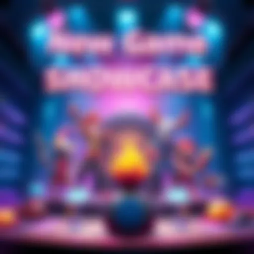 A colorful display featuring characters from a new mini-game concept, highlighting unique abilities and environmental traps.