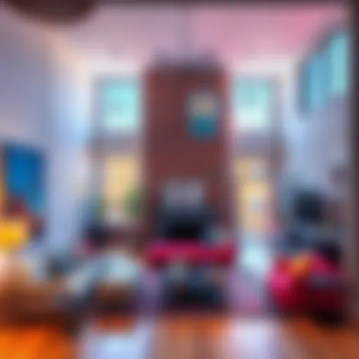A modern New York loft with open space, high ceilings, and stylish furniture, showcasing unique design elements and vibrant colors.