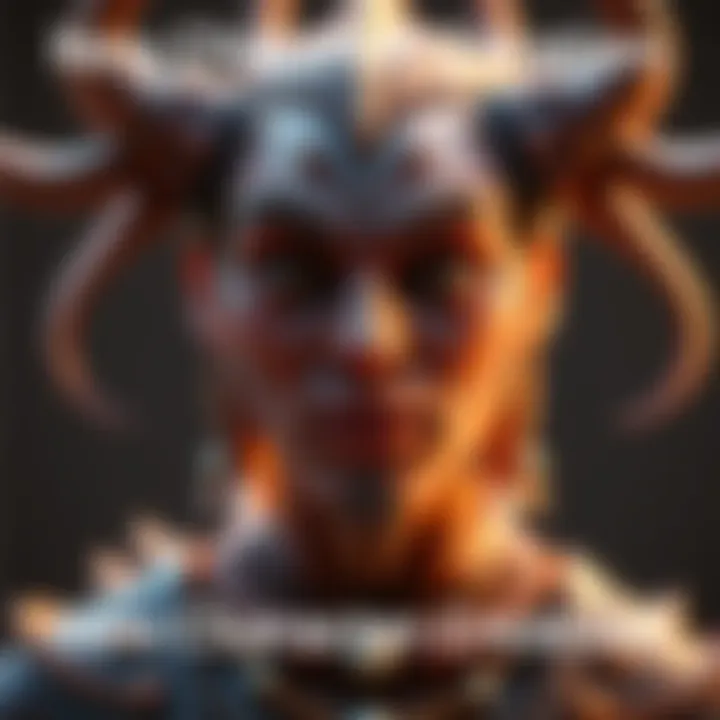 A detailed view of a 3D character model created using ZBrush and Blender, showcasing vibrant textures and intricate design elements.