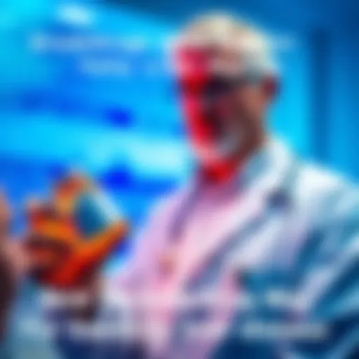 A doctor holding a pill bottle while discussing treatment options for fatty liver disease with a patient.