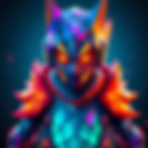 A newly designed game character showcasing intricate triangle patterns and vibrant textures.