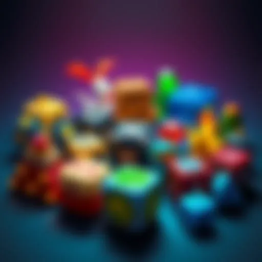 A selection of colorful and creative icons designed for the Dice of Kalma game, showcasing various themes and styles, inviting players to vote for their favorite.