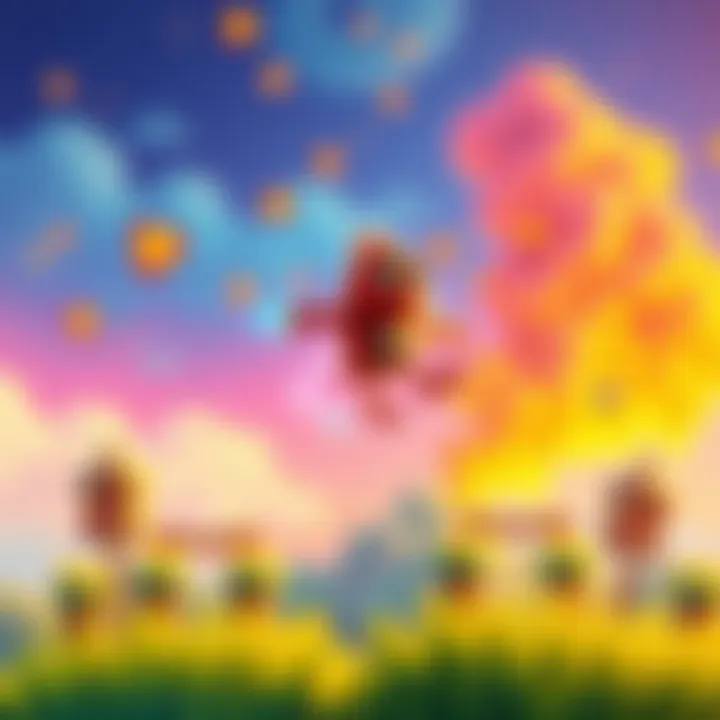 Screenshot from the first trailer showing a colorful character flying through obstacles in a vivid background