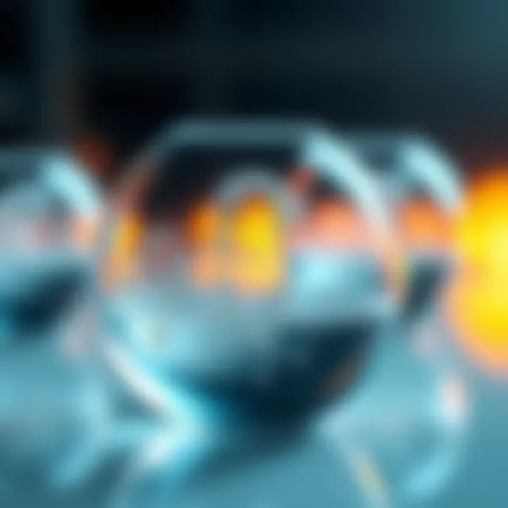A close-up of innovative glass trapping CO2 and hydrogen, showcasing bubbles of gas within the glass structure.