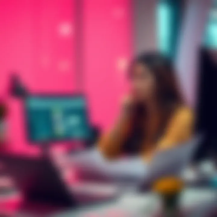 A young professional looking thoughtful at their desk, surrounded by job applications and a computer screen showing job listings.