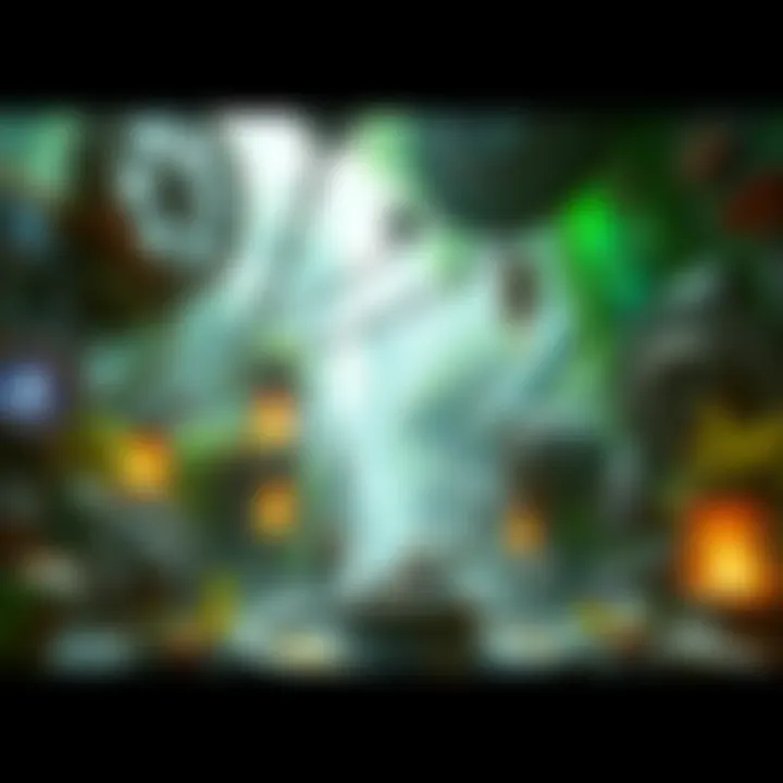 A vibrant green zone in a steampunk game featuring mechanical elements, lush plants, and gears.