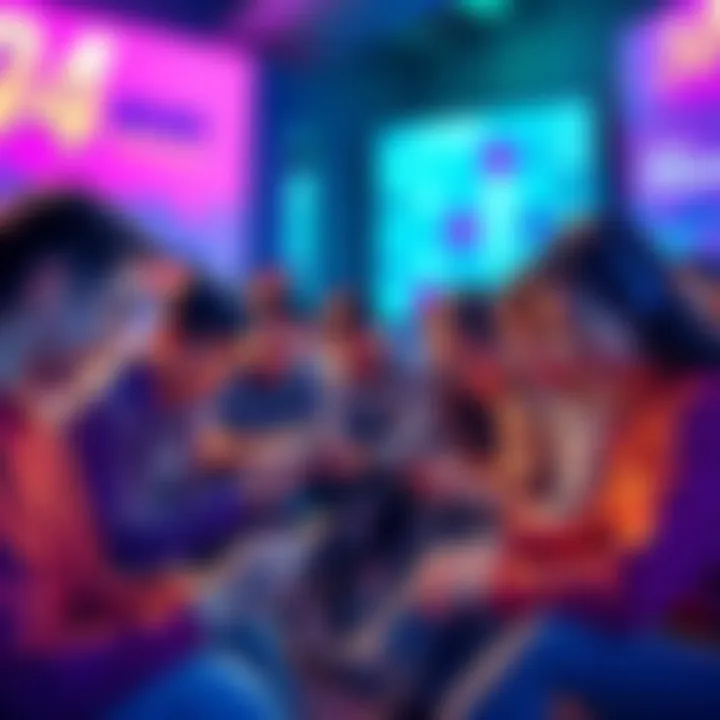 A group of people playing a new puzzle game on their devices, enjoying neighbor-matching challenges.