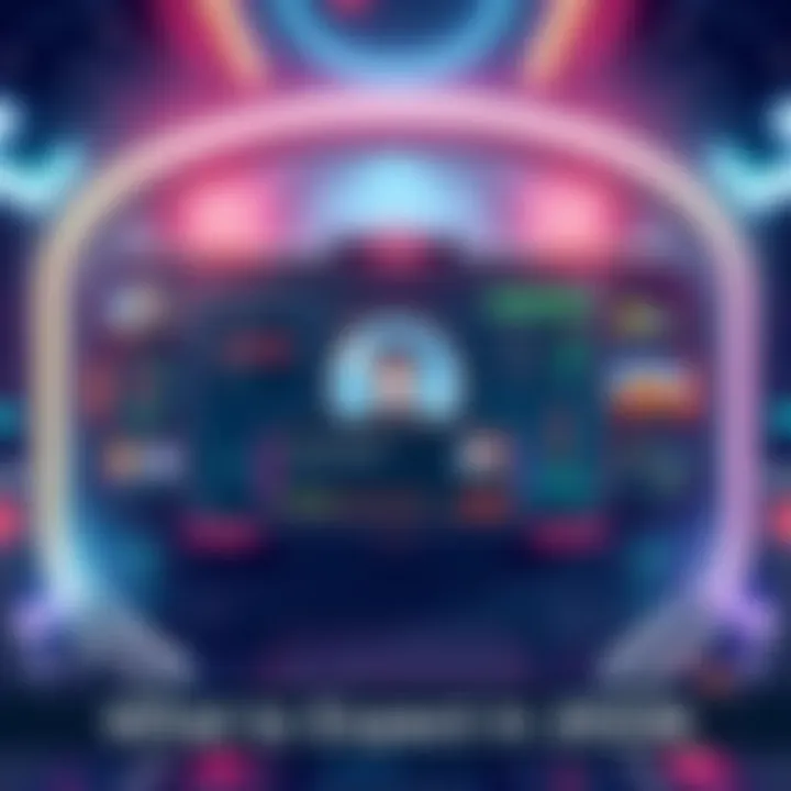 Illustration of a futuristic RPG Maker interface with game design elements and vibrant graphics