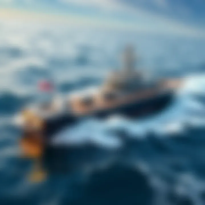 A ship equipped with advanced technology sails through ocean waves during testing trials.