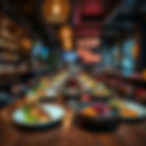 A table at a bar displaying unique dishes with nodular twists on plates, creating a fun dining atmosphere.