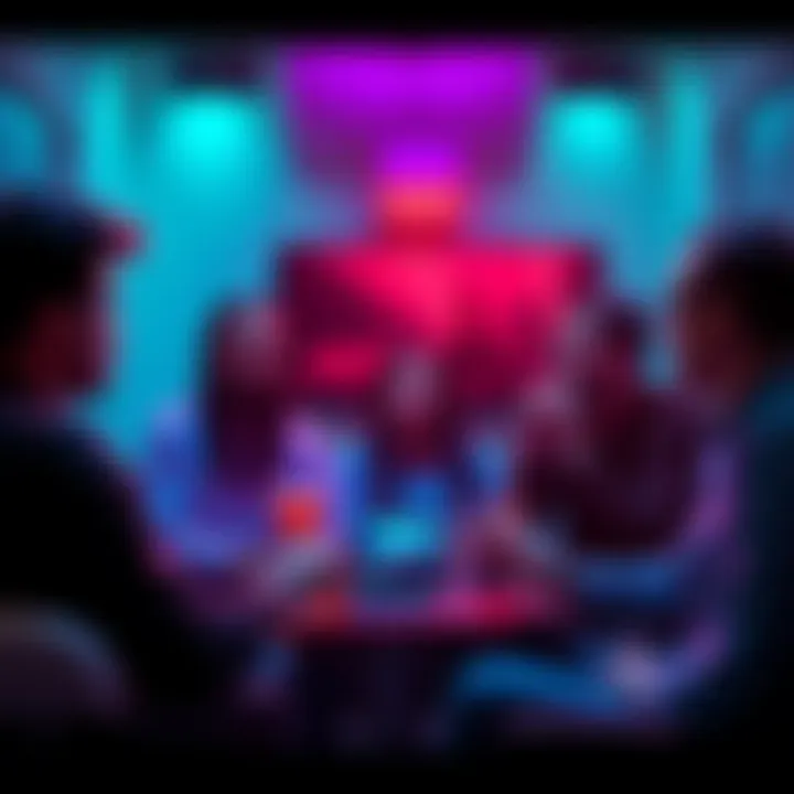 A group of filmmakers discussing ideas for a new trailer while reviewing old footage to learn from past mistakes.