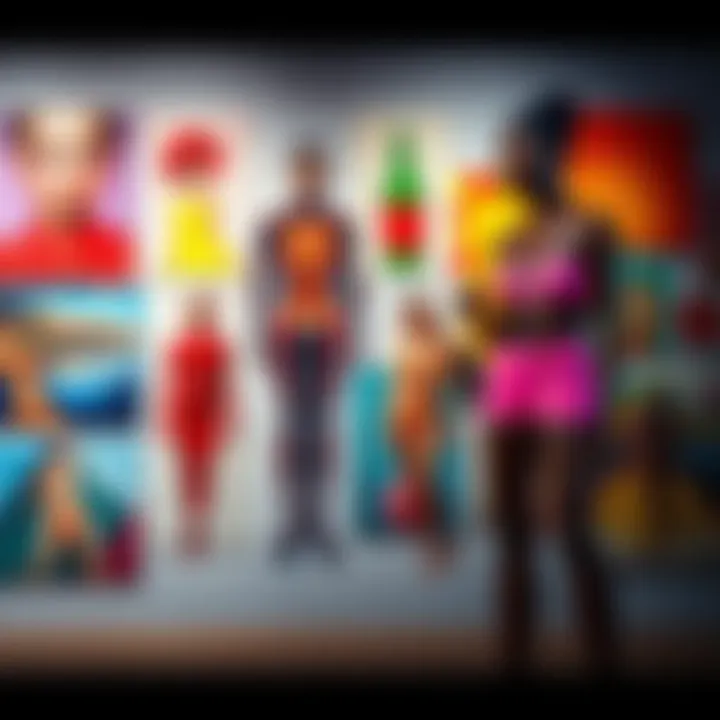 A colorful display of figurative artworks from a New York artist spanning 50 years, showcasing various media and styles, emphasizing the human figure.